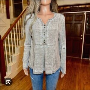Gray Long Sleeve Henley Top Size XL